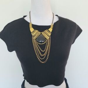 ZARA Pullover Short Sleeve Black Knit Crop Top Womens Size Large